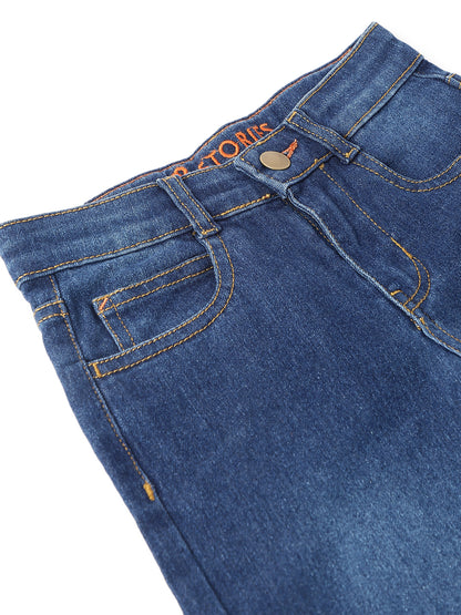 Boys Cotton Printed Grey T-Shirt With Blue Denim Washed Slim Fit Jeans