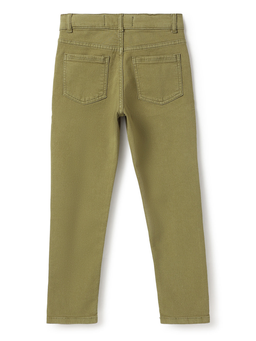 Boys Cotton White Printed T-Shirt With Olive Denim Washed Slim Fit Jeans