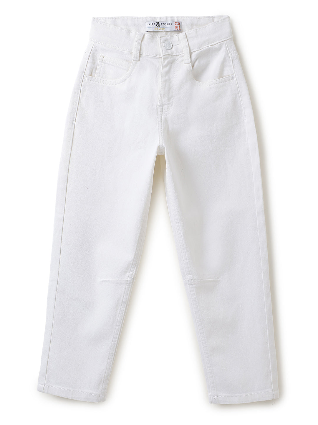 Boys Cotton Orange Shirt With White Denim Washed Barrel Fit Jeans