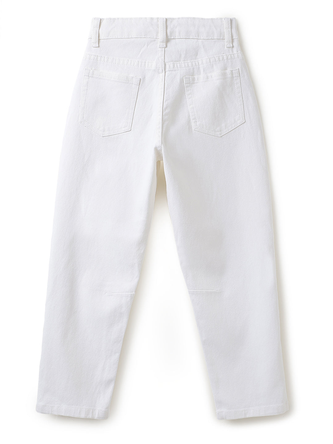 Boys Cotton Orange Shirt With White Denim Washed Barrel Fit Jeans