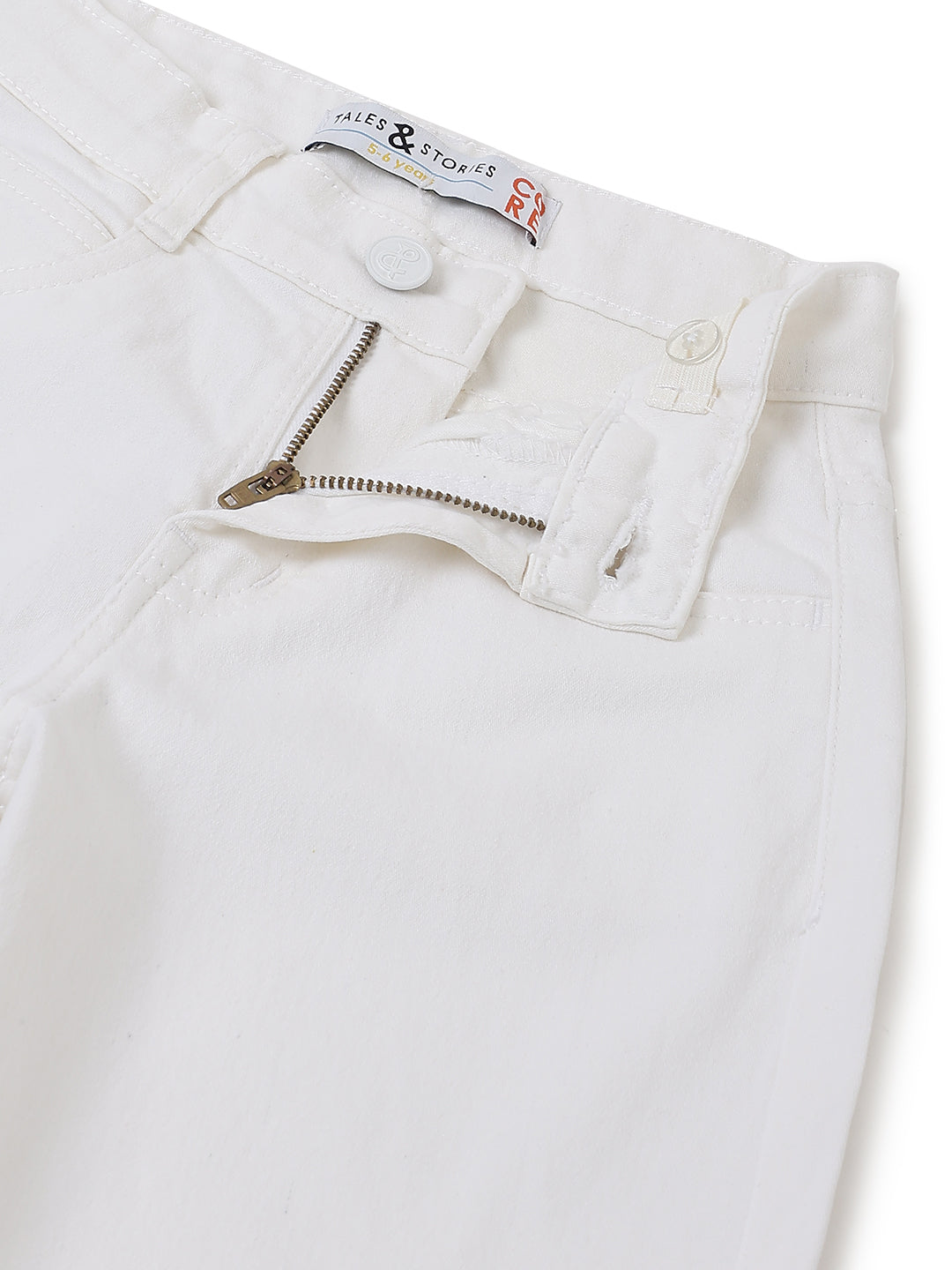 Boys Cotton Orange Shirt With White Denim Washed Barrel Fit Jeans