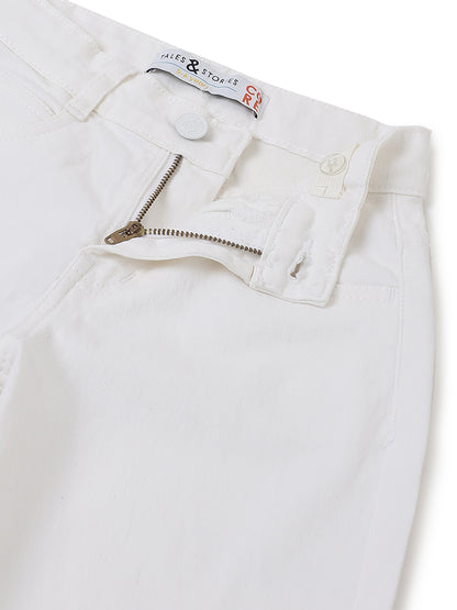 Boys Cotton Orange Shirt With White Denim Washed Barrel Fit Jeans