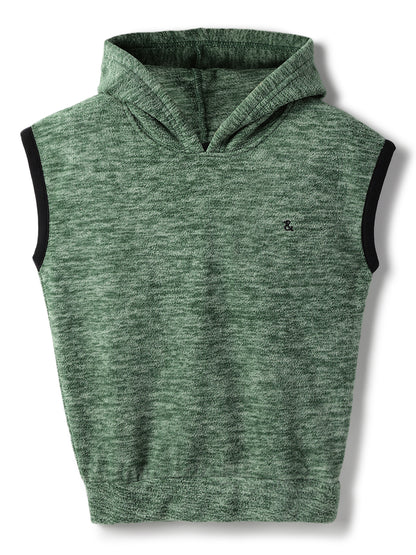 Boys & Girls Polyester Green Sleeveless Hoodie