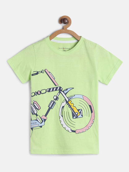 Boys Green T-Shirts and Denim Bermuda Short Clothing Set