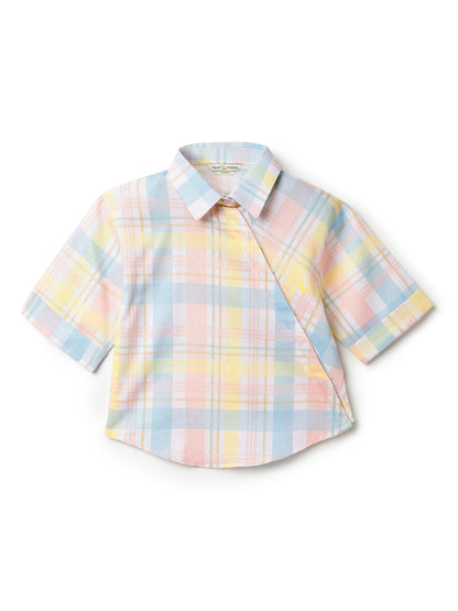 Girls Multi-Color Viscose Checked Top