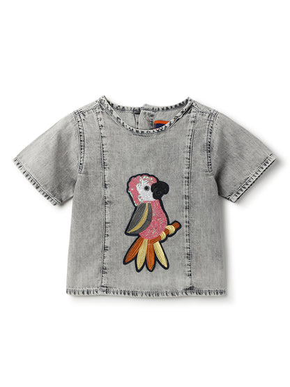 Girls Grey Sequin Embroidery Cotton
