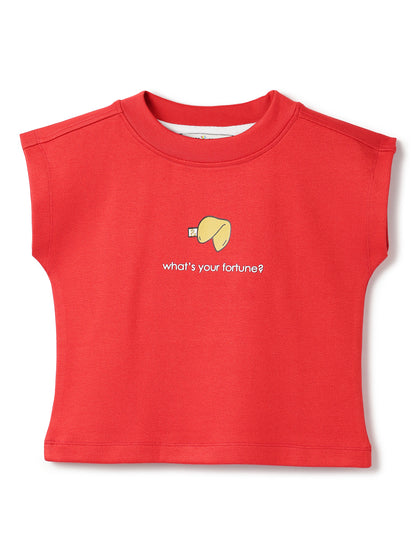 Girls Red Printed Crop Top
