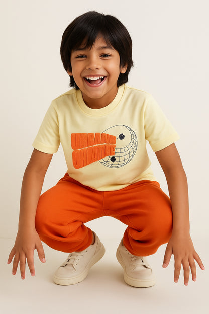 Boys Off White Cotton T-shirt