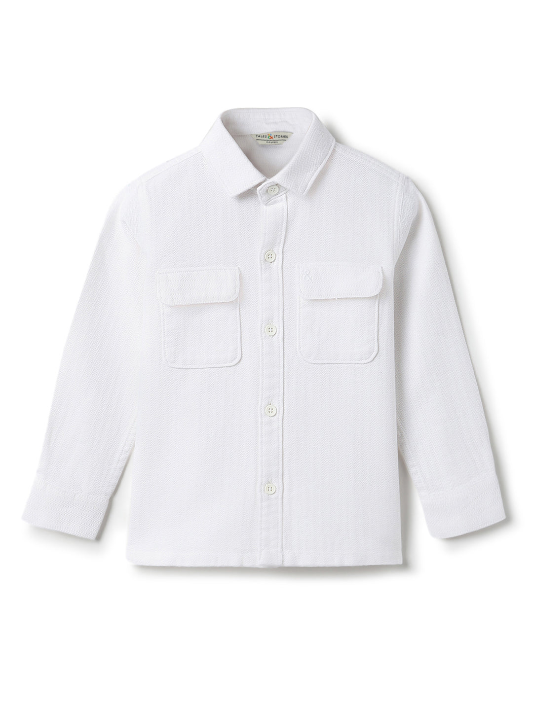 Boys Solid Cotton White Shacket