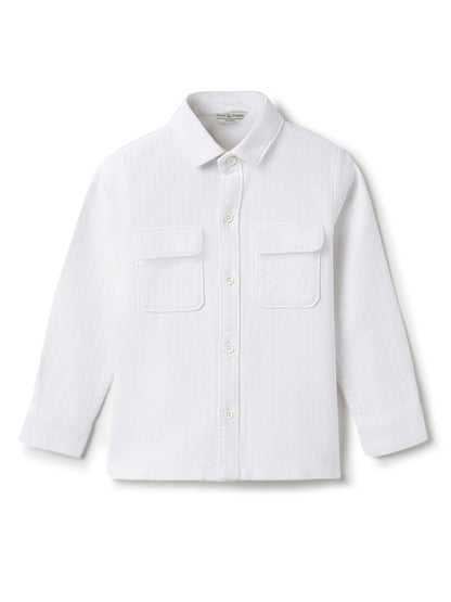 Boys Solid Cotton White Shacket