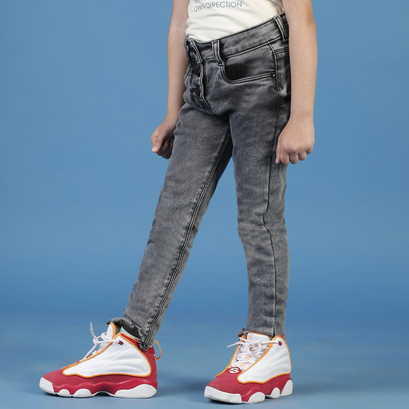 Girls Solid Grey Skinny Fit Jeans