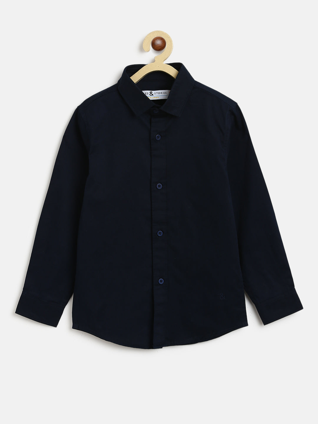 Boys Cotton Navy Blue Shirt With Beige Cotton Solid Relaxed Fit Trouser