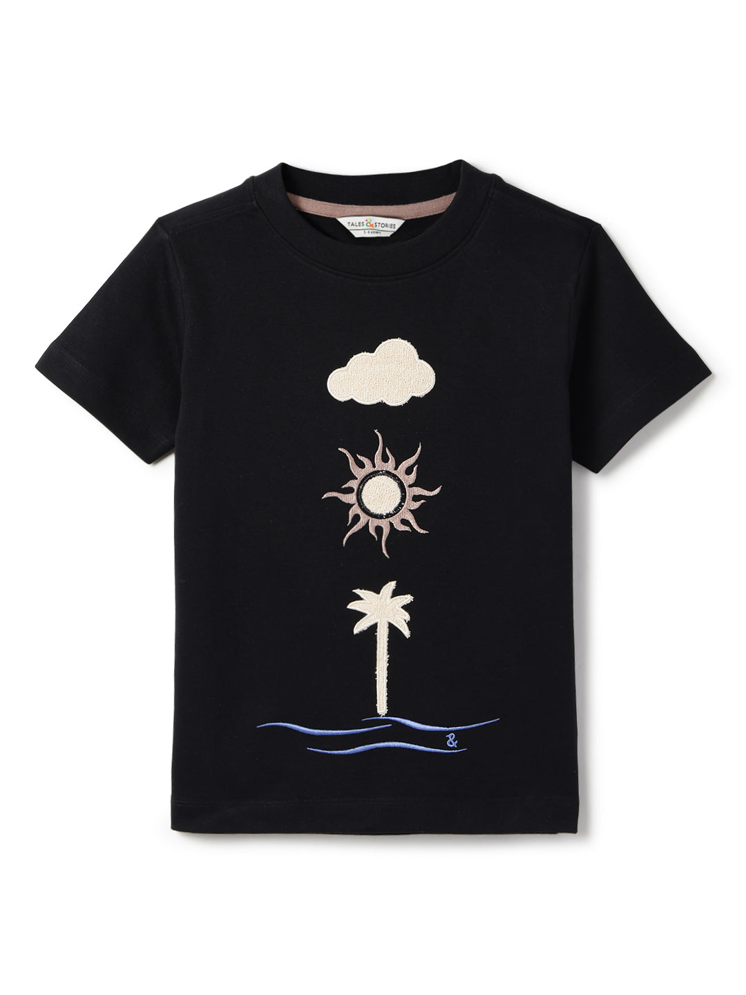Boys Black Embroidered Oversized Fit T-Shirt
