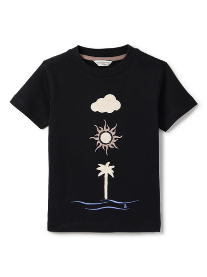 Boys Black Embroidered Oversized Fit T-Shirt