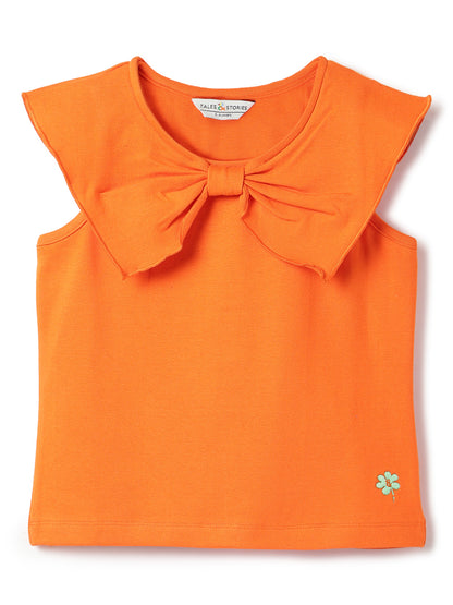 Girls Orange Sleeveless Crop Top