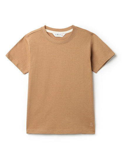 Boys Brown Solid Cotton T-shirt