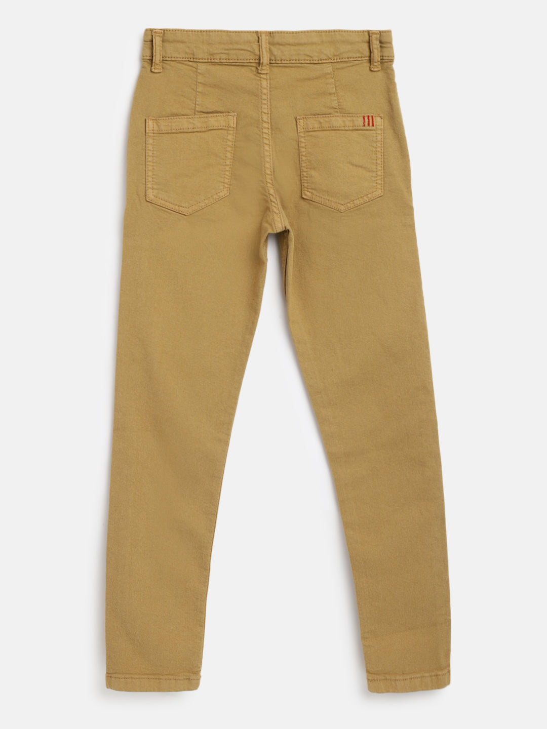Boys Khaki Cotton Slim Fit Solid Trouser