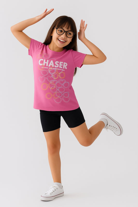 Girls Pink Printed T-shirt