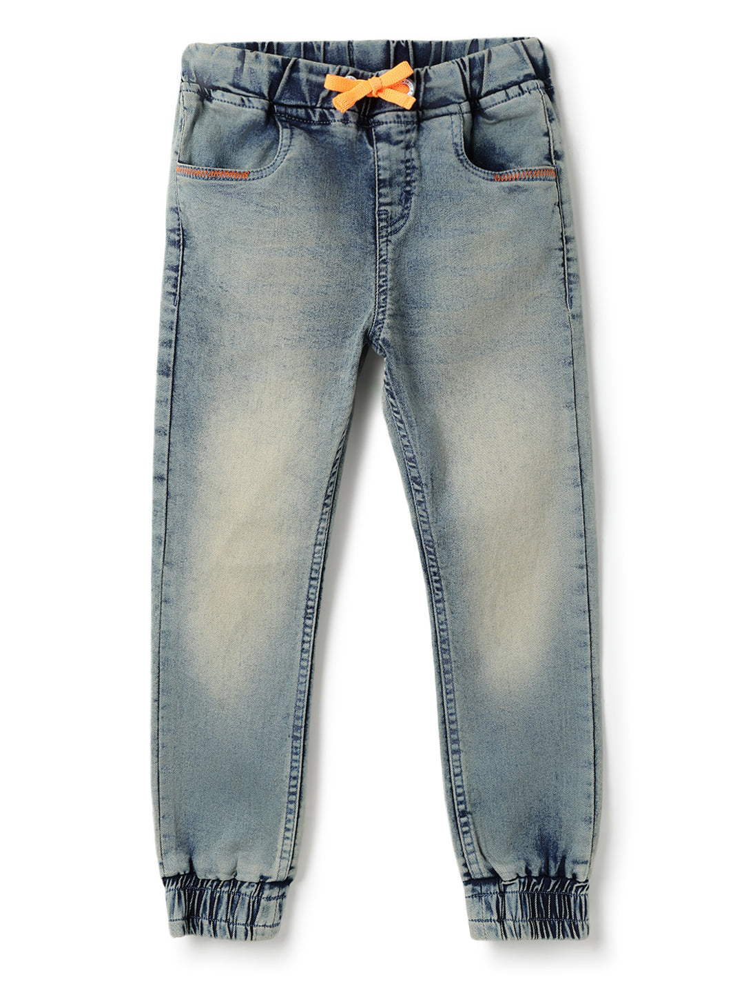 Boys Blue Lycra Solid Denim Joggers