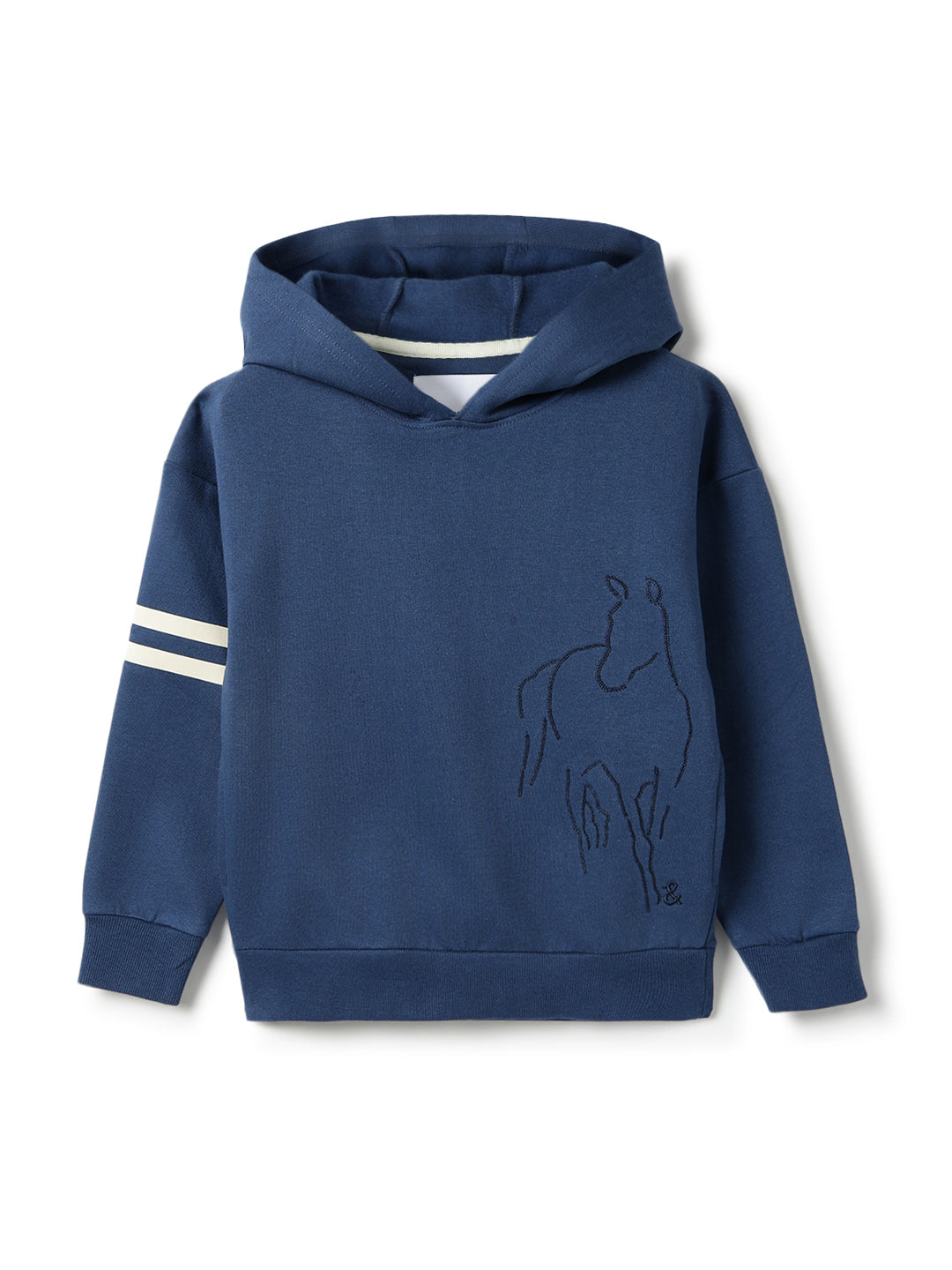 Boys Navy Blue Cotton Printed Oversized Fit Hoodie Sweatshirt