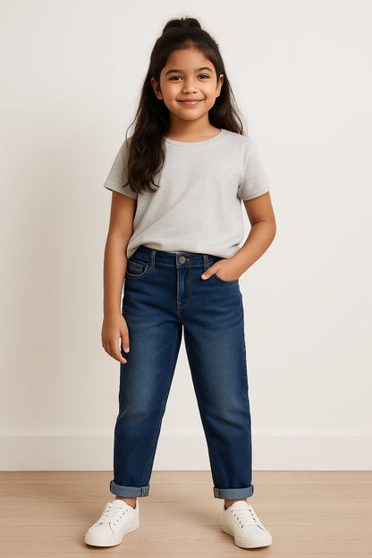 Girls Denim Blue Slim Fit Light Faded Jeans