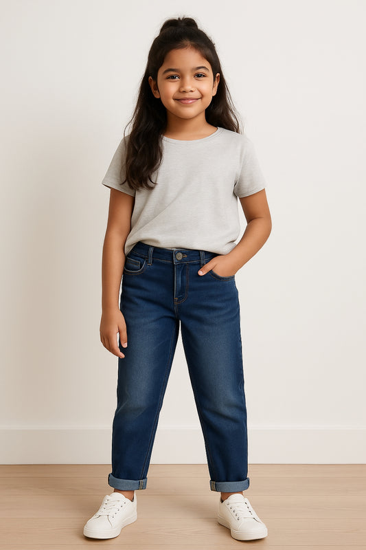 Girls Denim Blue Slim Fit Light Faded Jeans