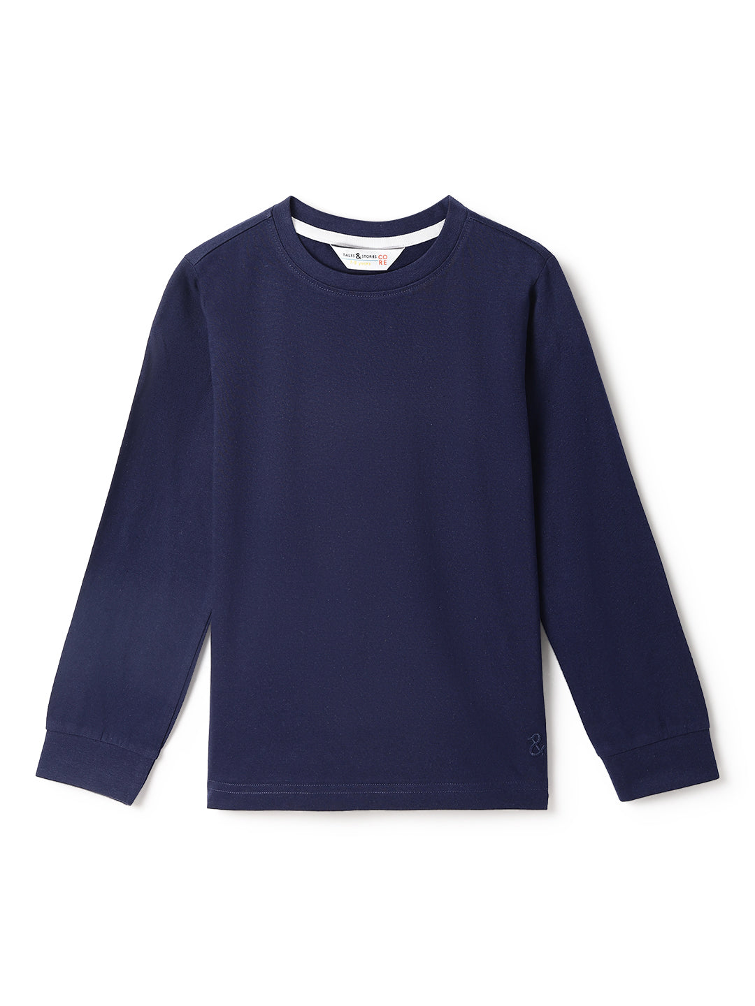 Boys Navy Blue Cotton Solid T-Shirt