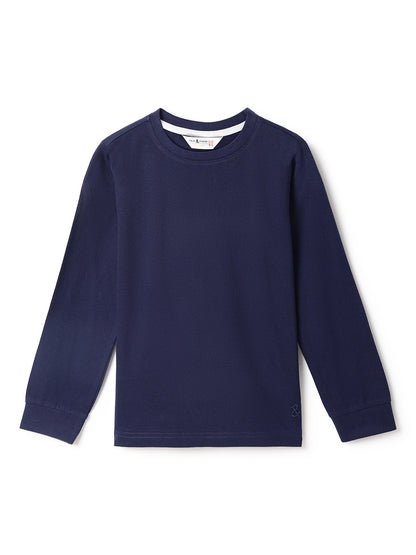 Boys Navy Blue Cotton Solid T-Shirt