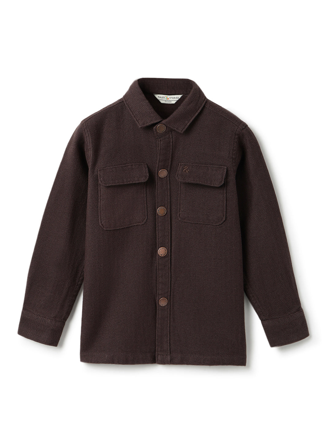 Boys Brown Solid Cotton Shacket
