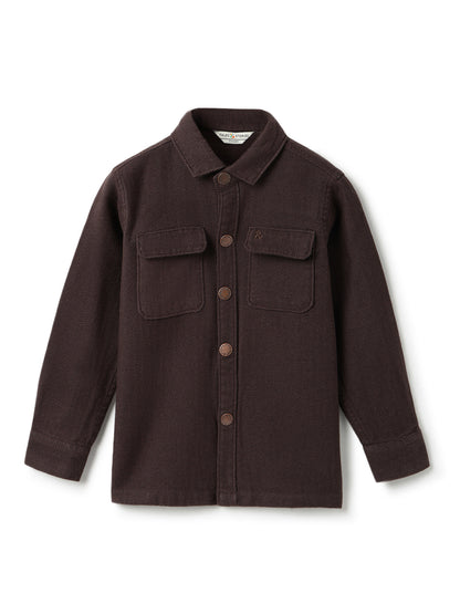 Boys Brown Solid Cotton Shacket