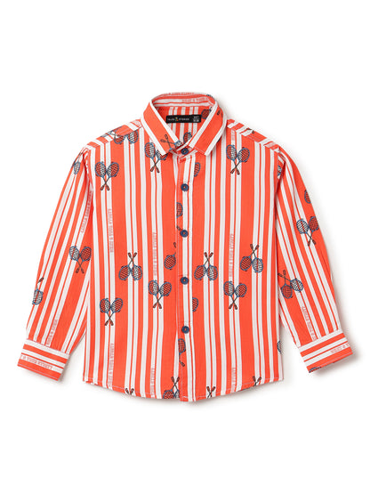 Boys Orange Printed Cotton Shirt