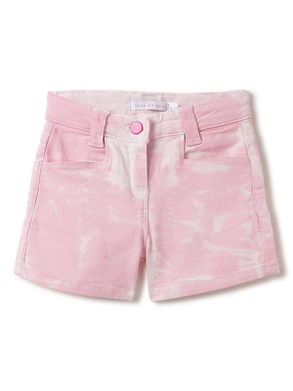 Girls Pink Tie & Dye Cotton Casual Shorts
