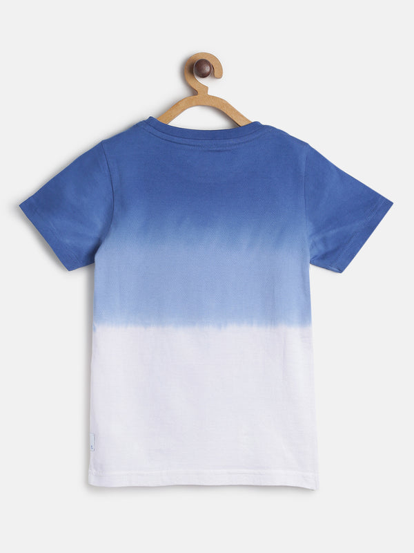 Boys Blue Cotton Printed Round Neck T shirt