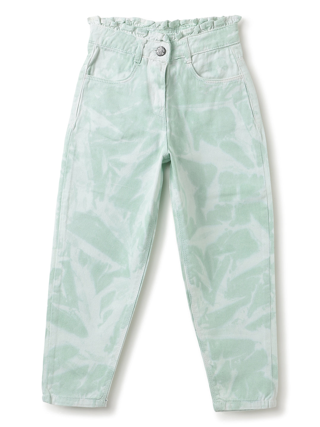 Girls Mint Green Tie & Dye Cotton Jeans