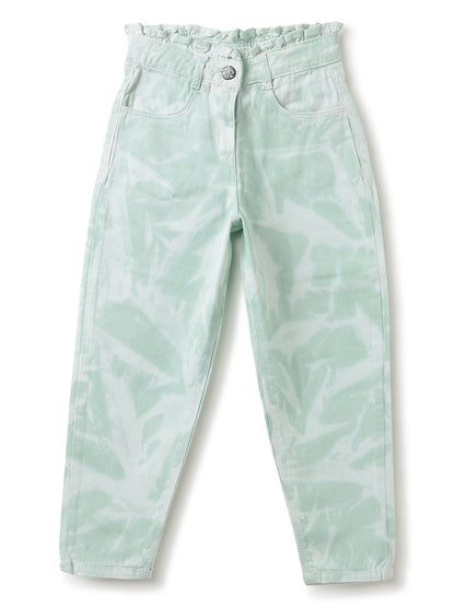Girls Mint Green Tie & Dye Cotton Jeans
