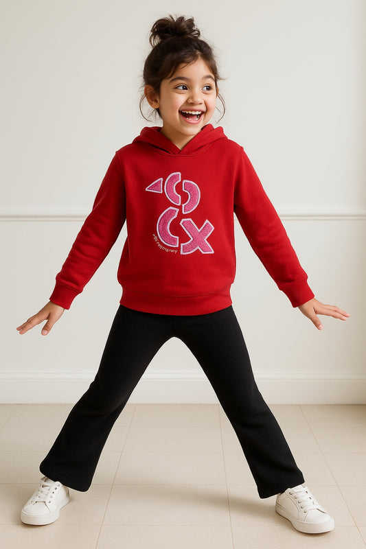 Girls Printed Red Sweatshirt