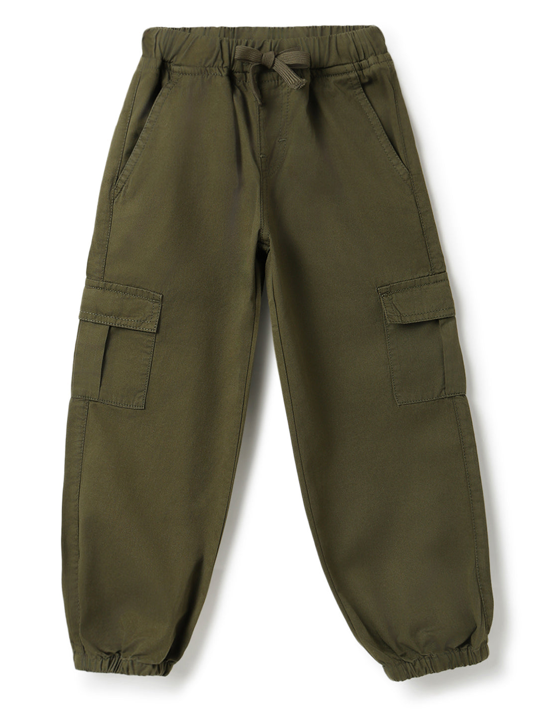 Boys Olive Cotton Solid Joggers