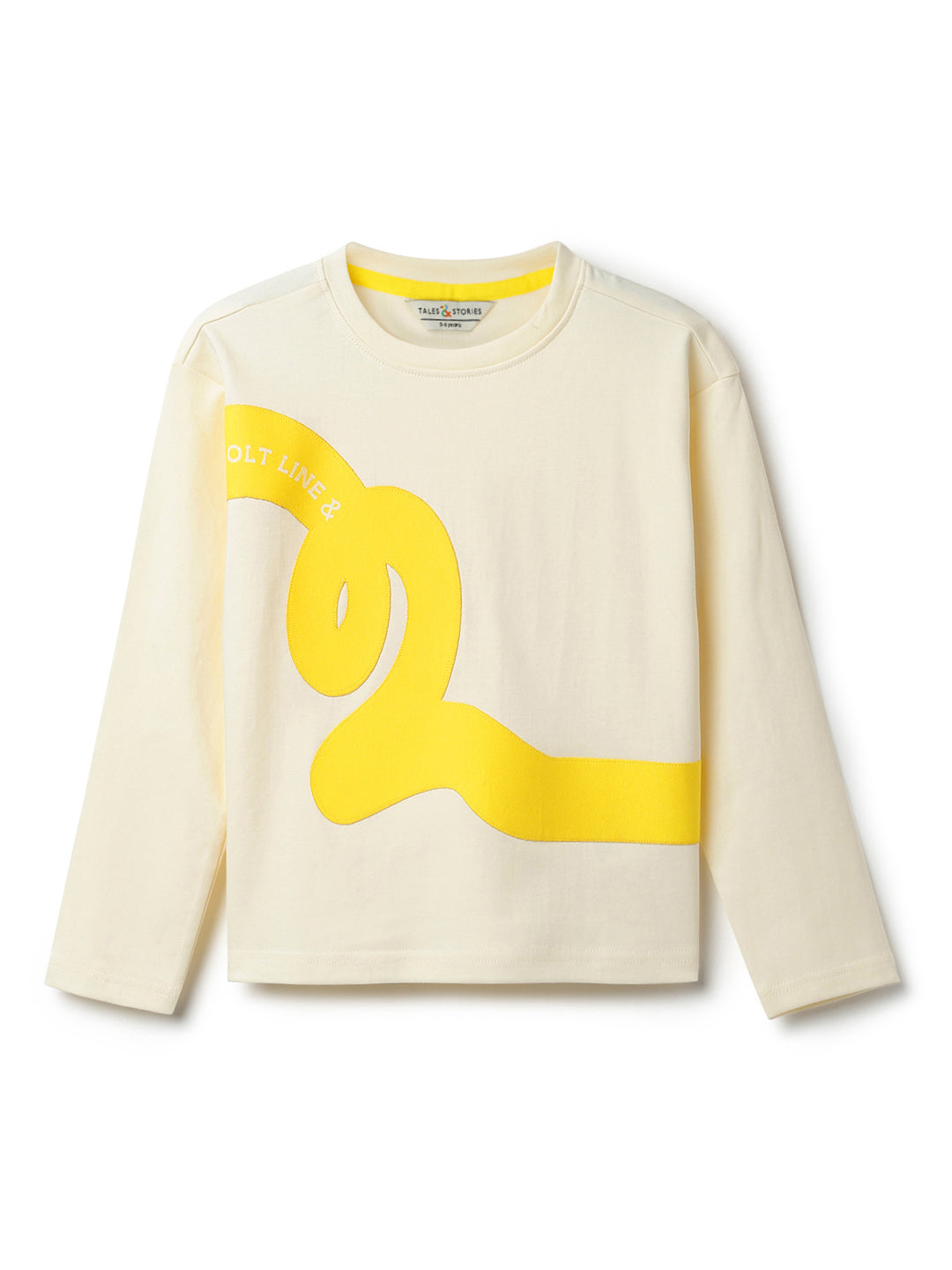 Boys Off White Cotton Printed Full Sleeve T-Shirt