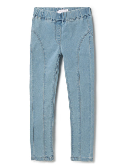 Girls Blue Lycra Solid Jeggings