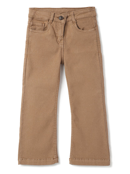 Girls Brown  Lycra Washed Bell Bottom  Jeans