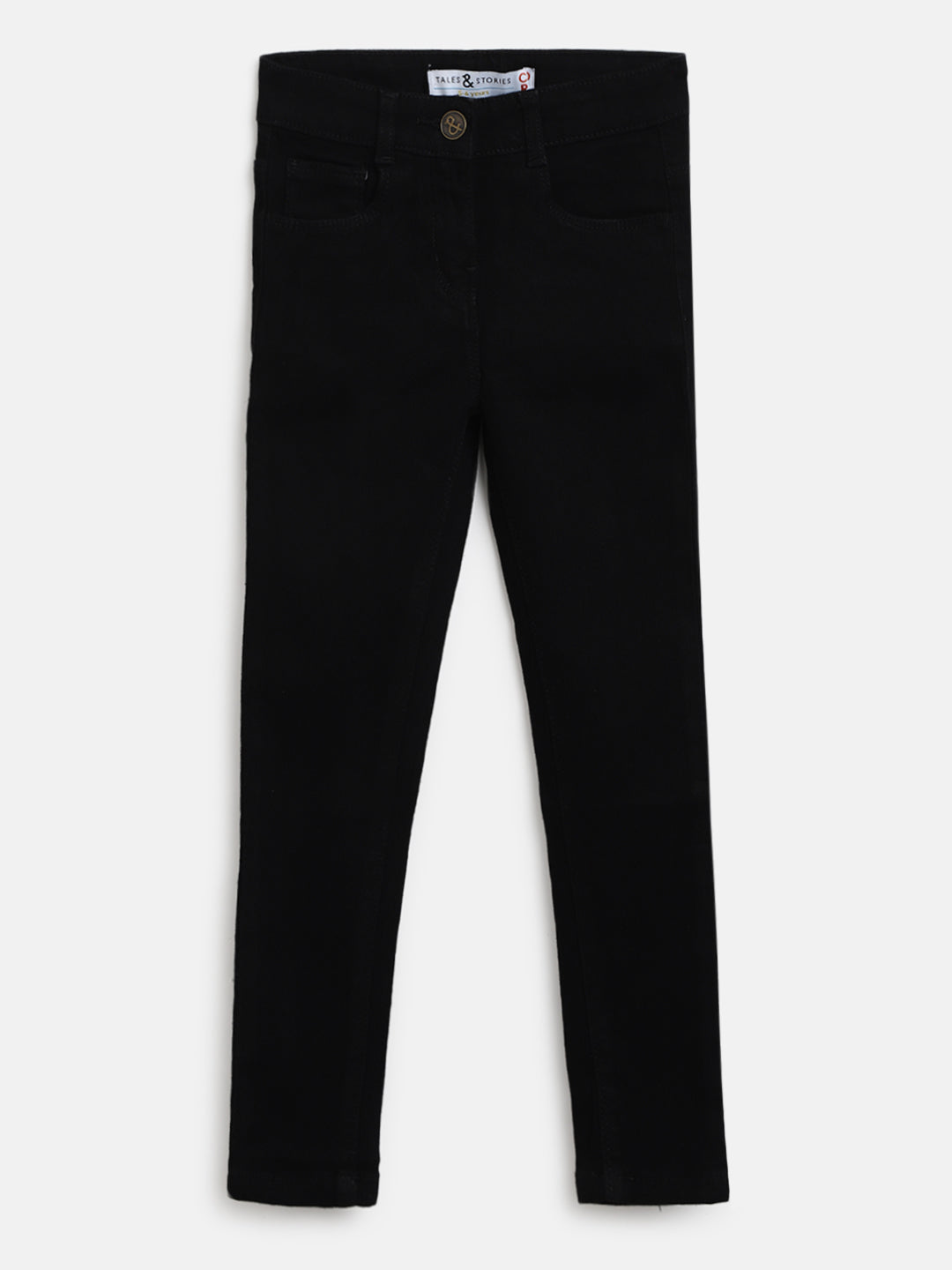 Girls Black Slim Fit Cotton Jeans