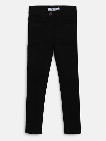 Girls Black Slim Fit Cotton Jeans