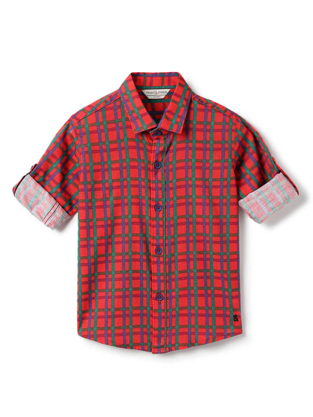 Boys Cotton Red Checks Shirt With Black Denim Solid Regular Fit Short