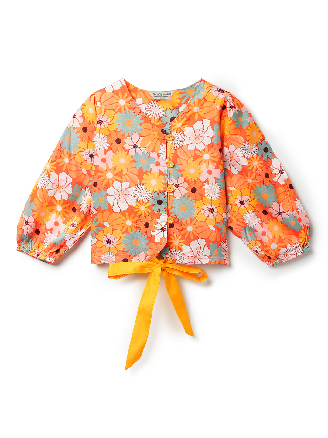 Girls Multi-Color Viscose Printed V-Neck Top