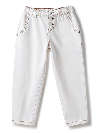 Girls Cotton White Casual Loose Fit Jeans