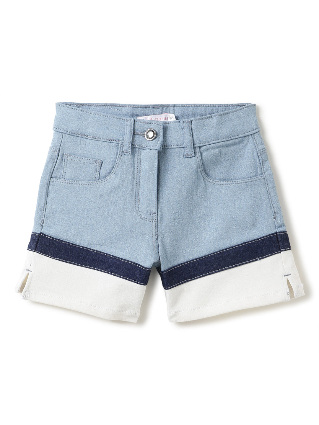 Girls Light Blue Lycra Solid Casual Shorts