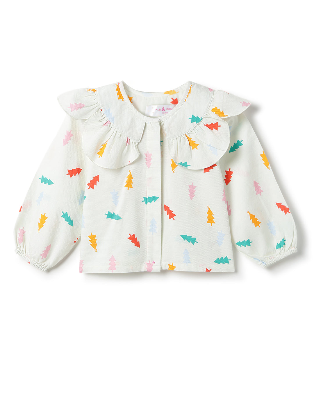 Girls Cream Printed Cotton Top