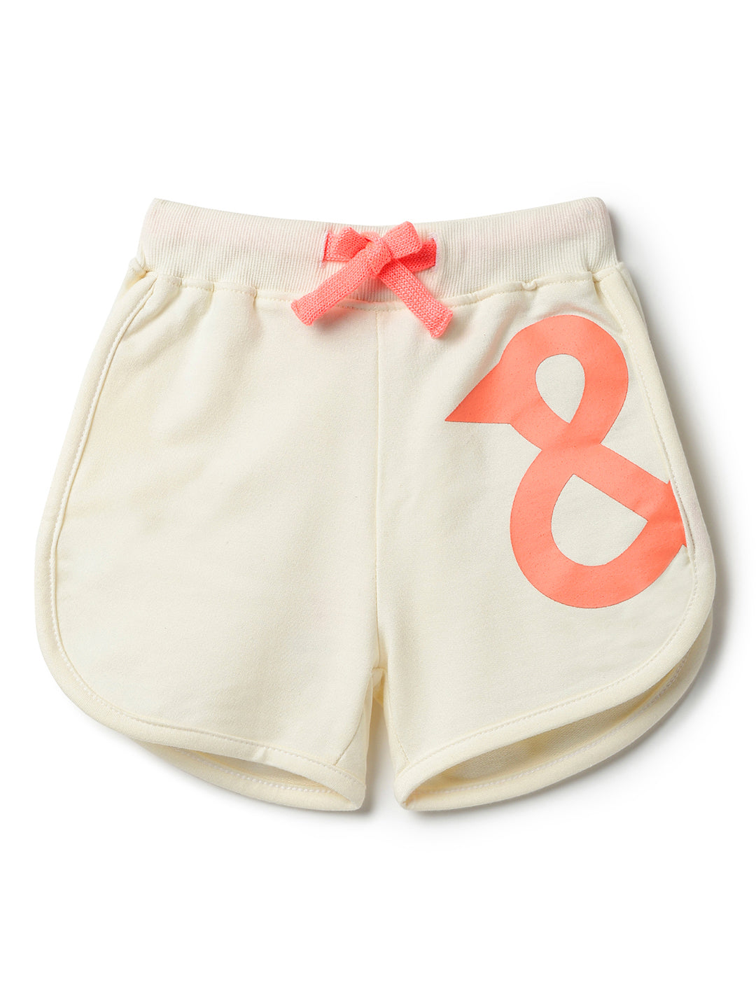 Girls White Cotton Regular Fit Print Shorts