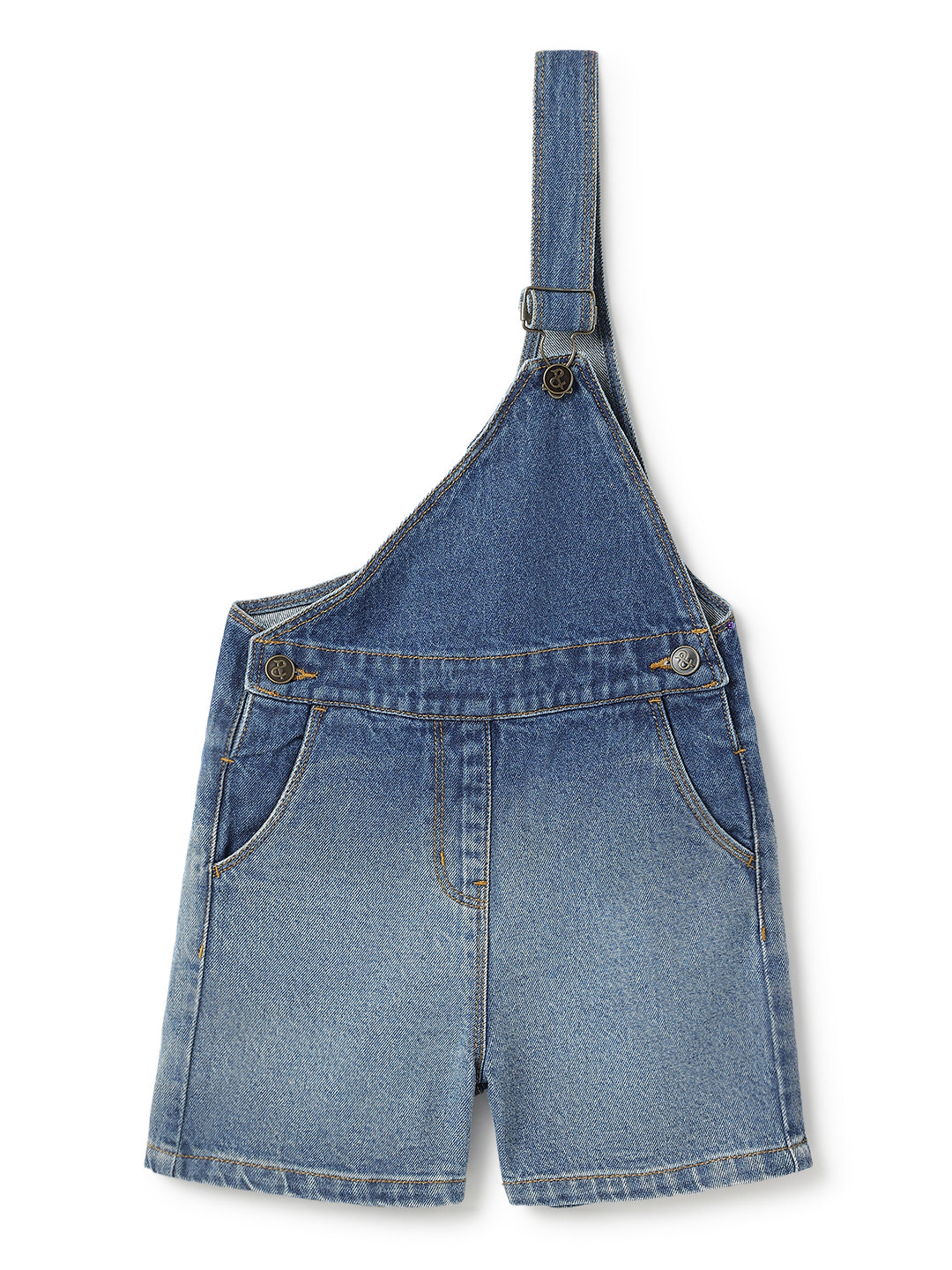 Girls Denim Cotton Blue Half Dungaree