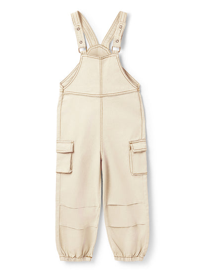 Boys & Girls Lycra Cream Overdyed  Dungaree